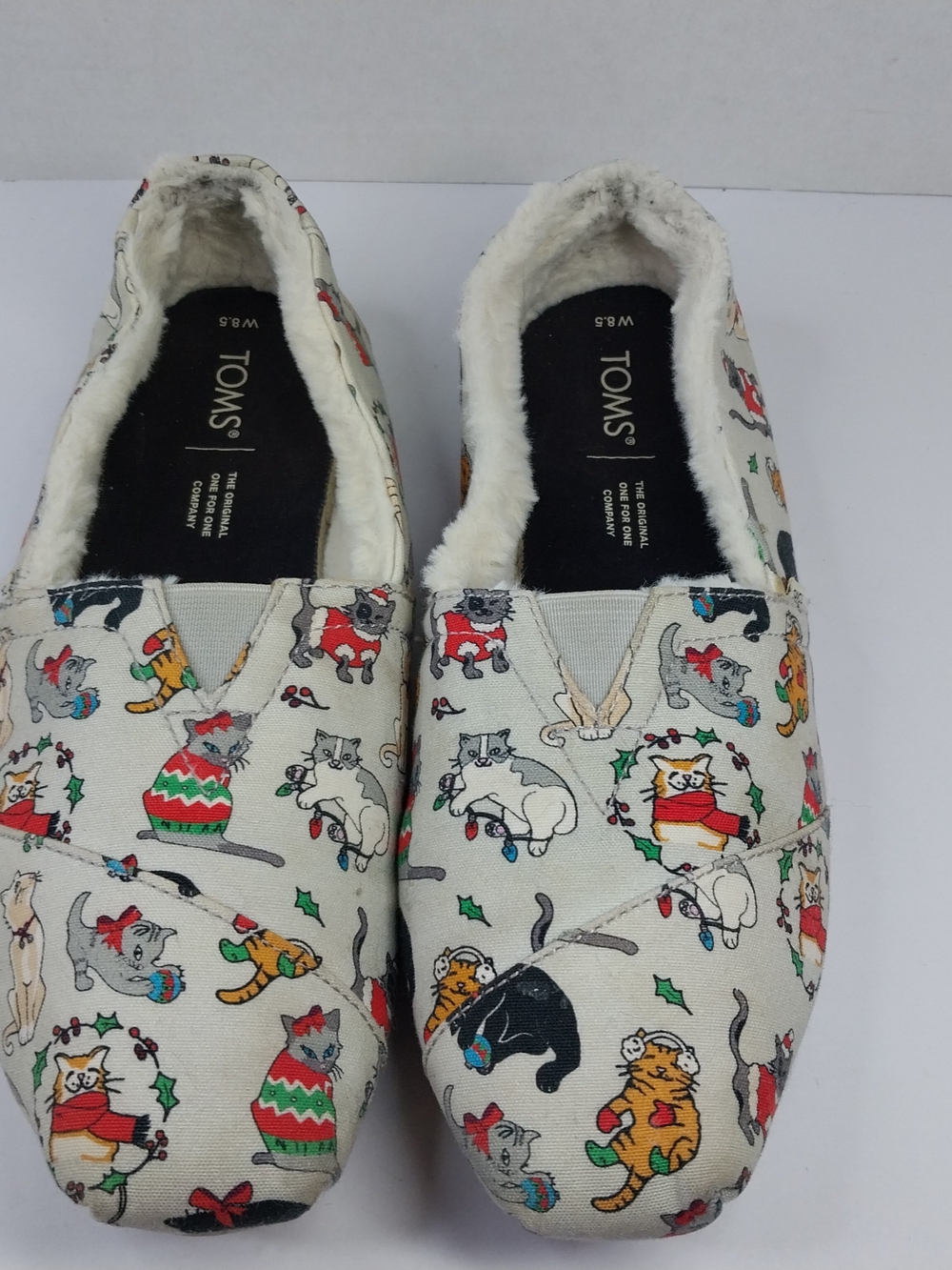 Toms Christmas Holiday Cats Belmont Shoes Gray Flats Women’s Size 8.5 Kitty Cat - Picture 3 of 10